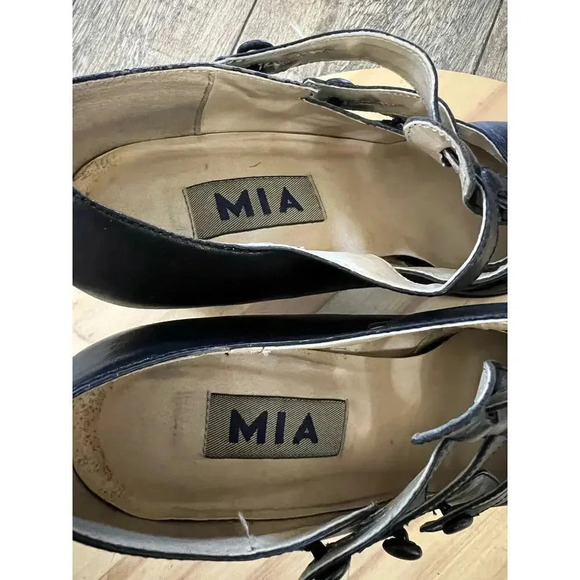 Mia Women's Black 3 strap block Heel Pump Shoes Size 10M - Picture 5 of 6